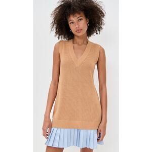 Cinq à Sept Indiana Dress Camel/Blue Stripe M NWT QuietLuxury Office SchoolGirl